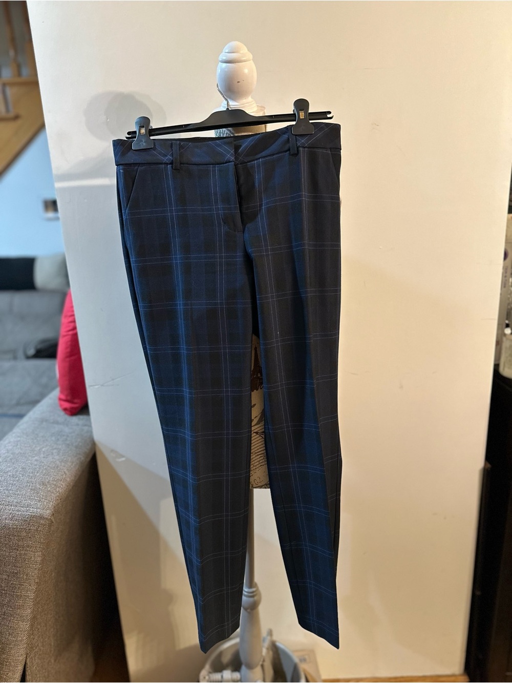 Express Women's Navy Blue Plaid Straight Leg Pants